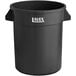 A black Lavex plastic trash can with handles and a lid.