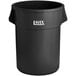 A black plastic Lavex trash can with a white label.