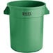 A green plastic Lavex round trash can with handles.