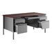 A Hirsh Industries charcoal and mahogany double pedestal desk with two drawers.