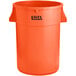 An orange Lavex 44 gallon plastic trash can.