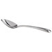 A Oneida Acclivity stainless steel demitasse coffee spoon with a silver handle and silver spoon bowl.