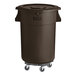 A Lavex brown commercial trash can with dolly and lid.