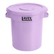 A purple Lavex plastic bucket with a lid.