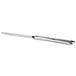 A silver Oneida Acclivity stainless steel dinner knife with a white handle.
