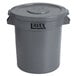 A Lavex gray plastic trash can with lid.