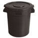 A brown Lavex commercial trash can with a lid.