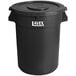 A black Lavex 32 gallon round commercial trash can with a lid.