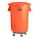 An orange plastic Lavex 44-gallon trash can.