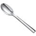 A Oneida stainless steel teaspoon with a silver handle on a white background.