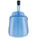 A blue plastic scoop with a black handle.