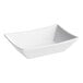 A white rectangular bowl with a rounded edge and a handle.