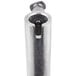 A metal cylinder with a black ball on top.