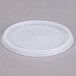 A white plastic Cambro lid with a straw slot and a cross on it.