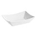 A white rectangular Tablecraft melamine serving basket with a curved edge and a handle.