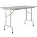 A rectangular gray melamine Correll folding table with a gray metal frame.