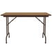 A medium oak rectangular Correll folding table with brown metal legs.