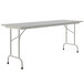 A white rectangular Correll folding table with gray legs.