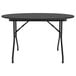 A black Correll round folding table with metal legs.