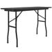 A black rectangular Correll folding table with metal legs.