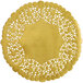 A 10" gold foil lace doily with intricate flower designs.