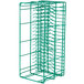 A green Microwire catering plate rack with 20 compartments.