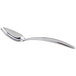 A Oneida Glissade stainless steel oval soup spoon with a silver handle.