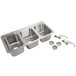 A stainless steel Advance Tabco drop-in sink with three compartments, faucets, and drains.