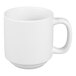 A Tuxton TuxTrendz matte white china mug with a handle.