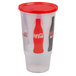 A 32 oz. plastic car cup with a Coca-Cola logo and red lid.