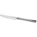 A Oneida stainless steel dinner knife with a silver handle.