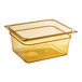 A Carlisle amber plastic food pan with a lid.