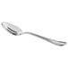 A close-up of a Oneida Titian stainless steel oval bowl soup or dessert spoon with a silver handle and a silver bowl.