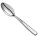 A close-up of a Oneida Tidal heavy weight stainless steel oval bowl spoon with a silver handle.