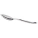 A Oneida Tidal stainless steel oval bowl soup/dessert spoon with a silver handle.