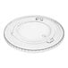 A clear flat plastic non-vented lid designed for disposable cups.