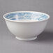 A white porcelain bowl with blue stripes.