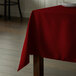 a red table cloth on a table