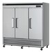 A large silver Turbo Air reach-in refrigerator with two doors.