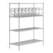 A Regency chrome wire shelf unit with three shelves and can racks.