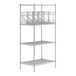 A Regency chrome wire shelf with can racks.