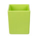 A lime green square G.E.T. Enterprises Bugambilia salad bowl with a white lid.