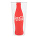 A white paper cold cup featuring a red Coca-Cola bottle design, suitable for holding 22-24 oz. beverages.