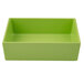 A lime green rectangular resin-coated aluminum bowl.