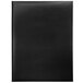 A black leather menu cover with a white border.