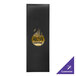 A black rectangular menu cover with gold album style corners and a black and gold logo.