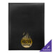 A black menu cover with a yellow flame and text that says Hulah Coffee.