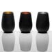 Three matte black and copper Stolzle Glisten stemless wine glasses.