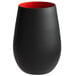 A matte black wine tumbler with a red rim.