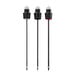 A group of black and red plastic rods with black and white caps.
